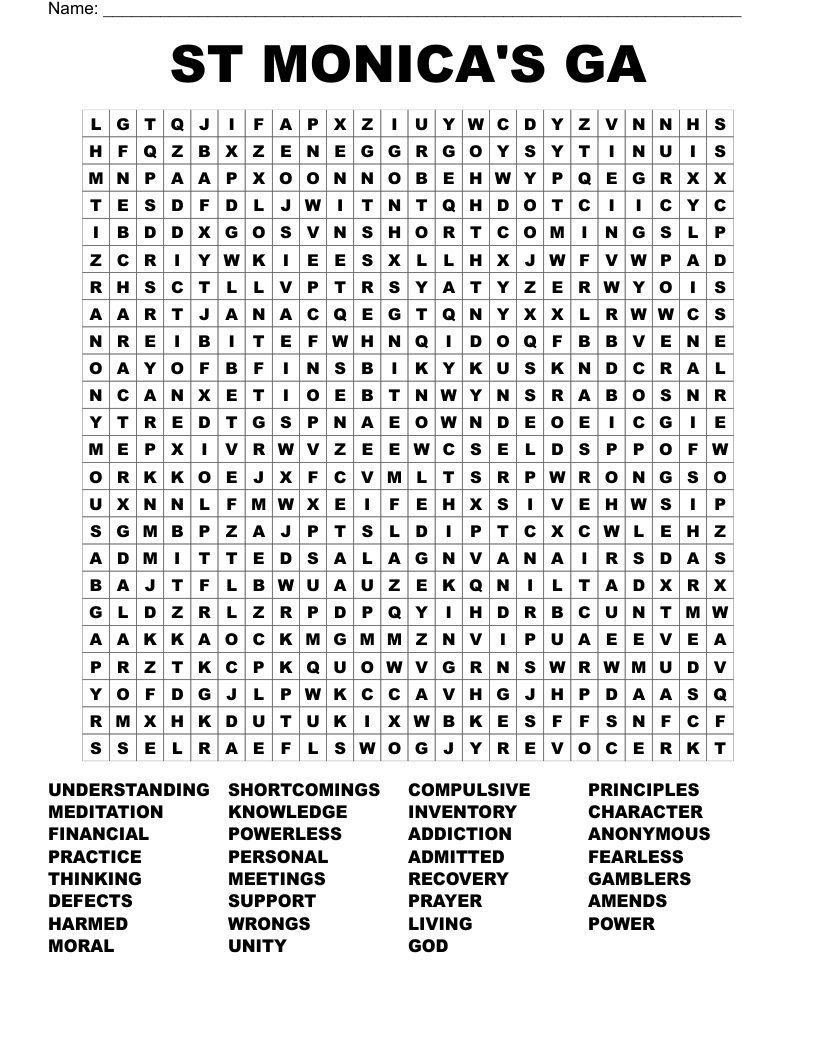 ST MONICA'S GA  Word Search