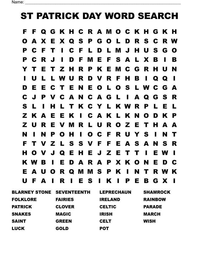 ST PATRICK DAY WORD SEARCH