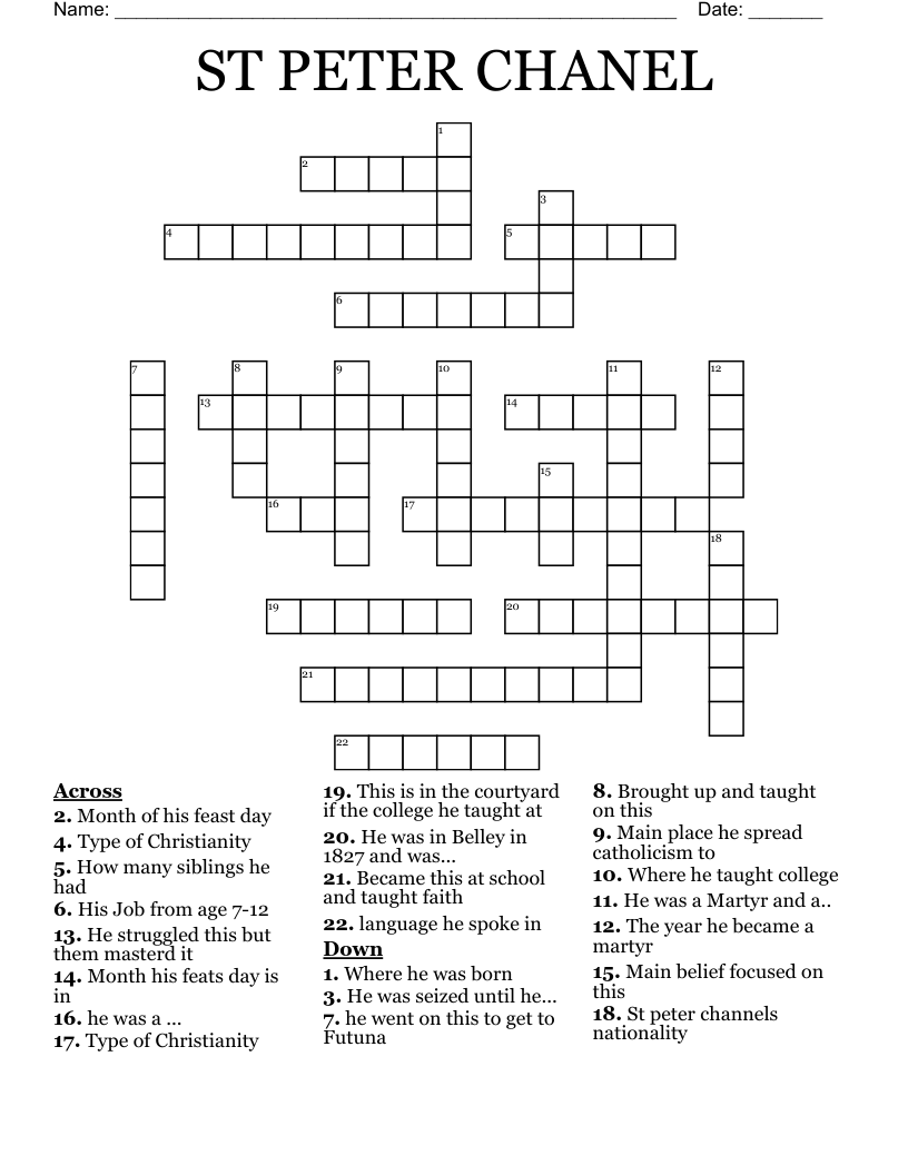 ST PETER CHANEL Crossword