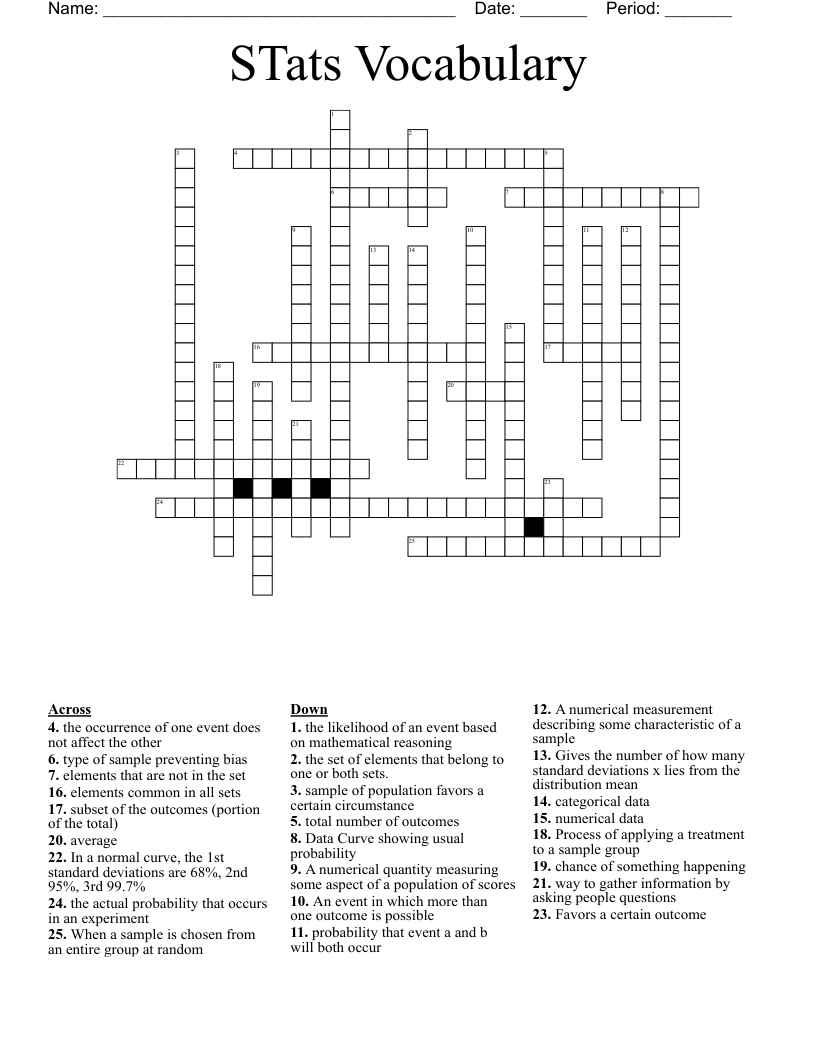 STats Vocabulary Crossword