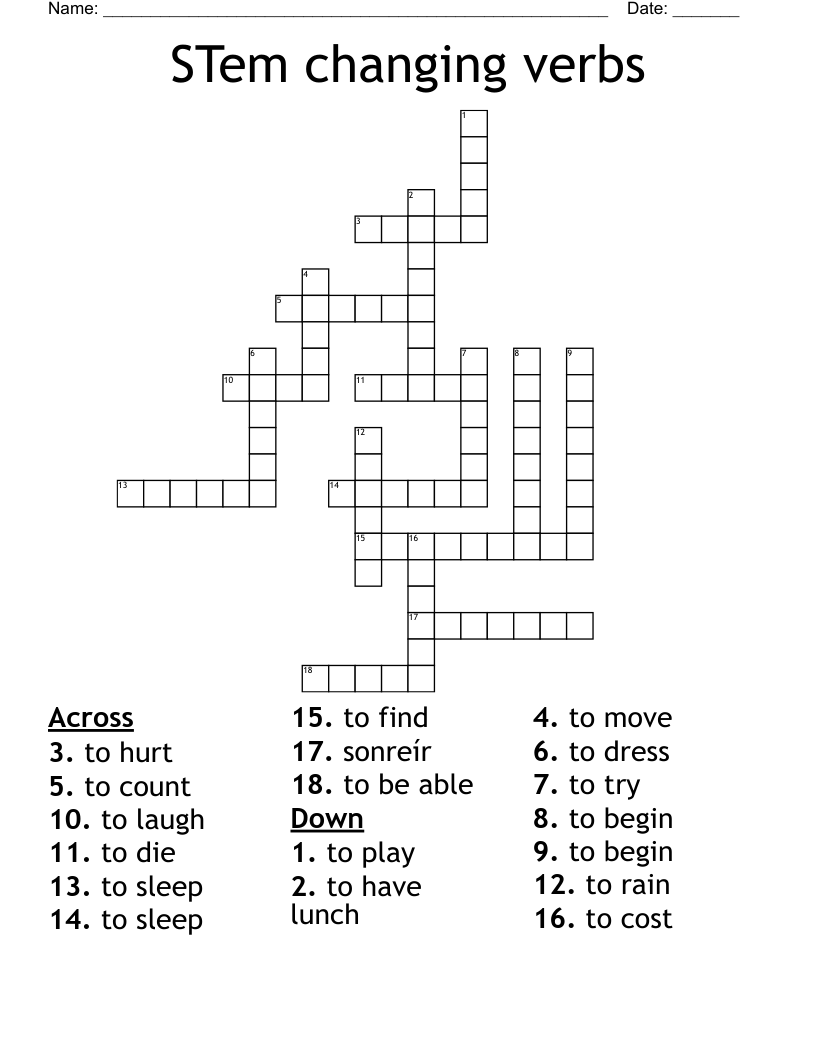 STem changing verbs Crossword