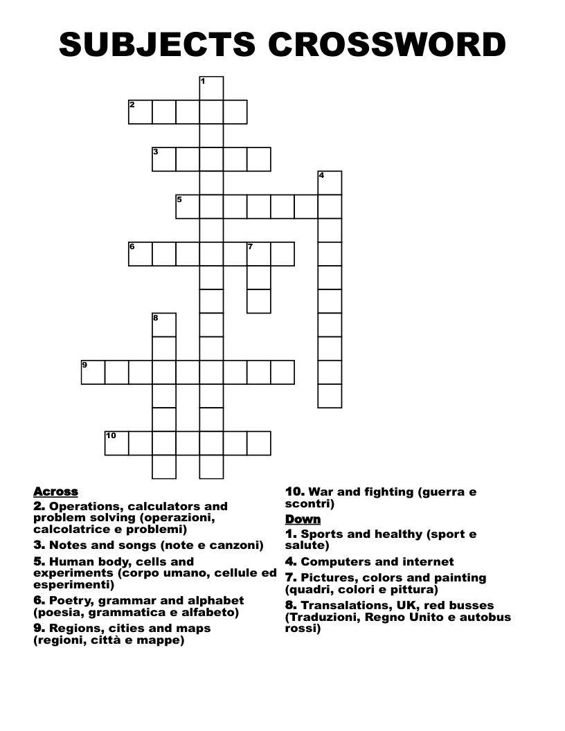 SUBJECTS CROSSWORD