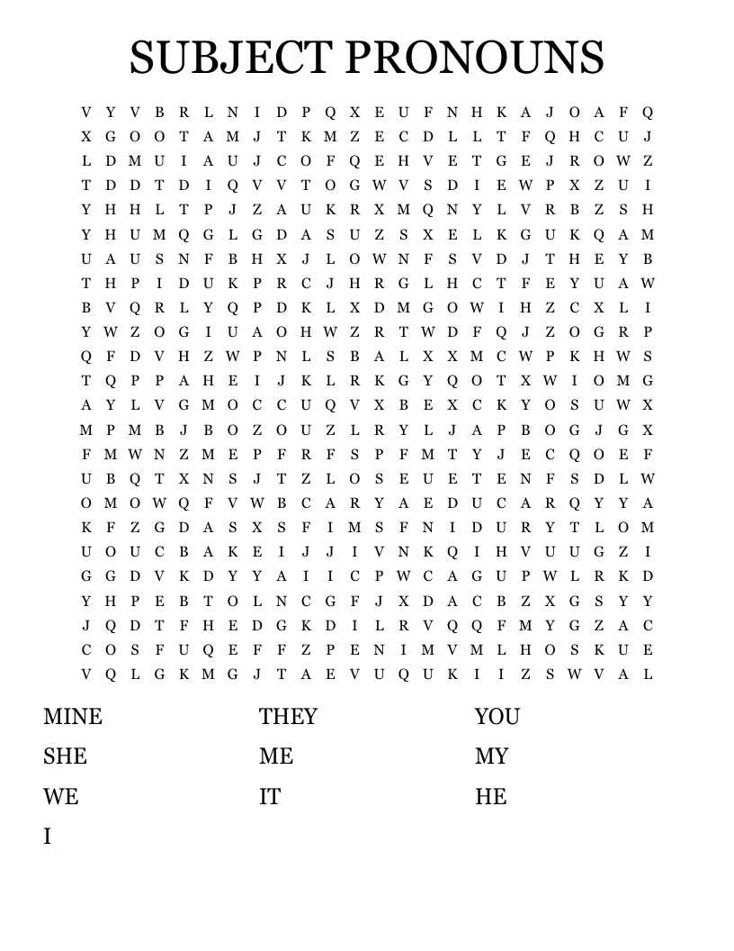 SUBJECT PRONOUNS Word Search