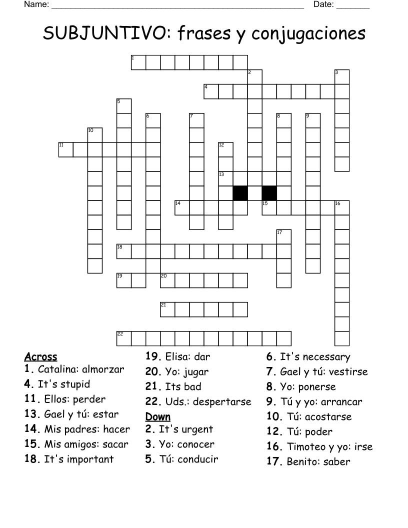 SUBJUNTIVO: frases y conjugaciones Crossword