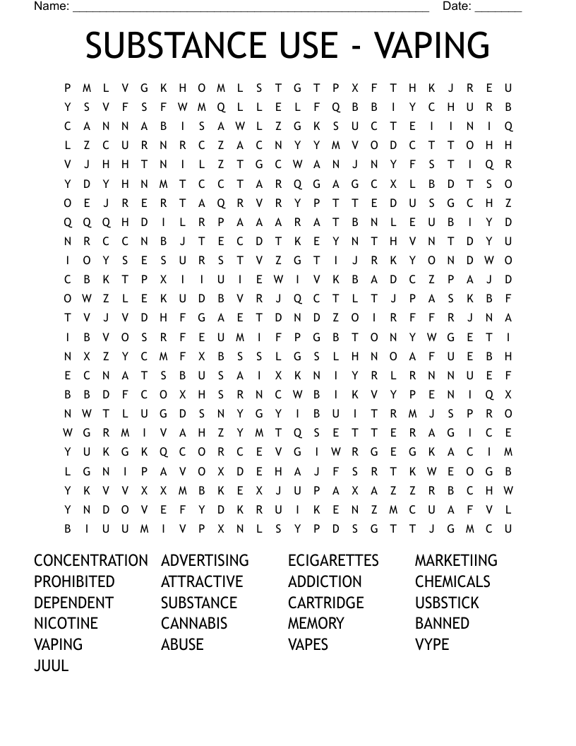 SUBSTANCE USE - VAPING  Word Search