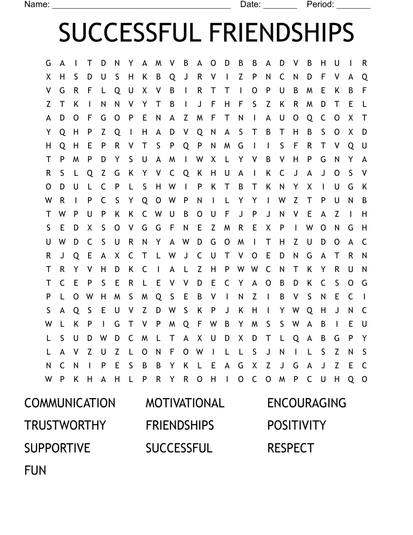 SUCCESSFUL FRIENDSHIPS Word Search