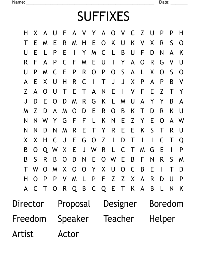 SUFFIXES Word Search