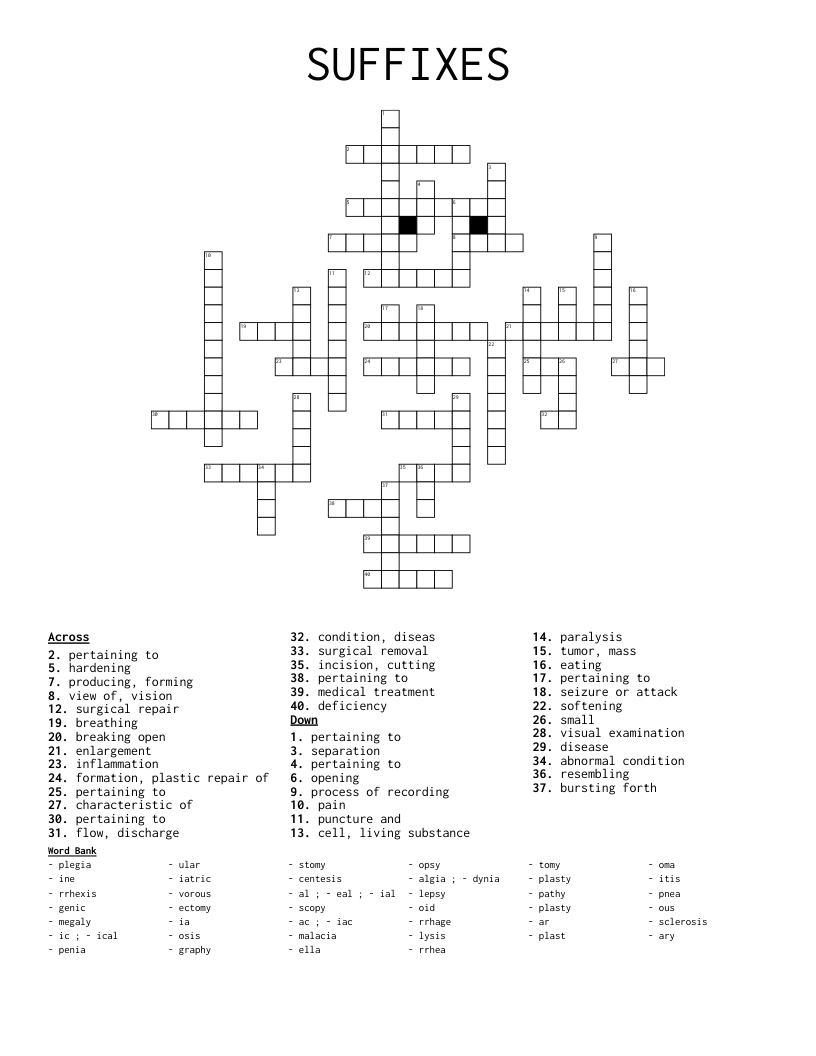 SUFFIXES Crossword