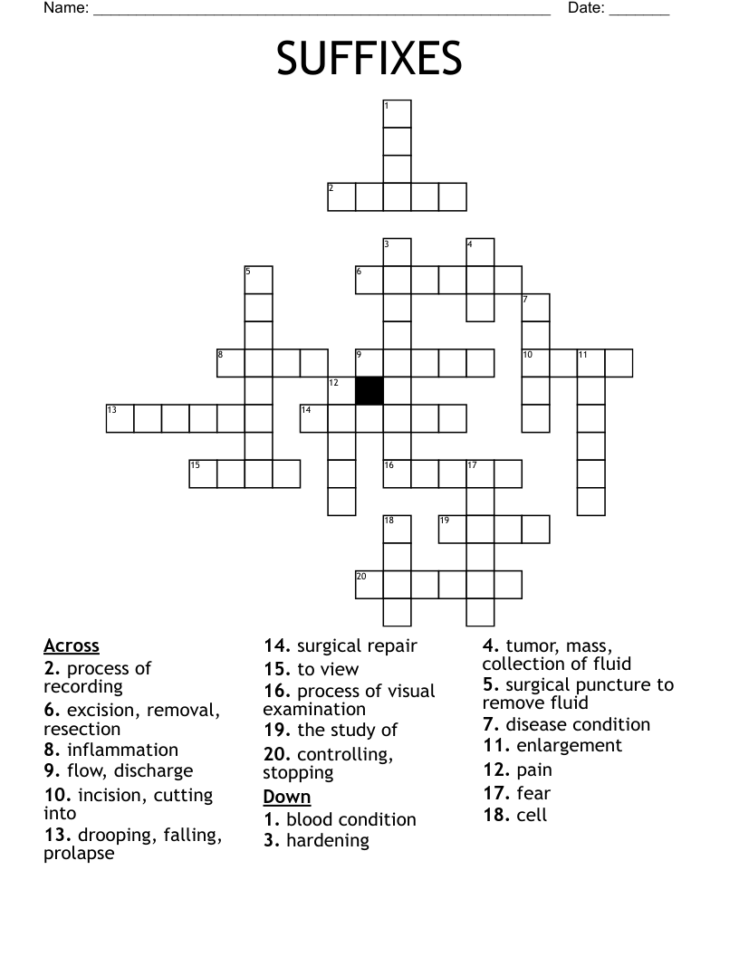 SUFFIXES Crossword