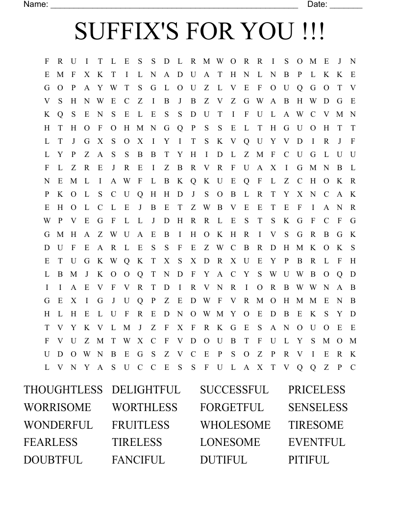 SUFFIX'S FOR YOU !!! Word Search