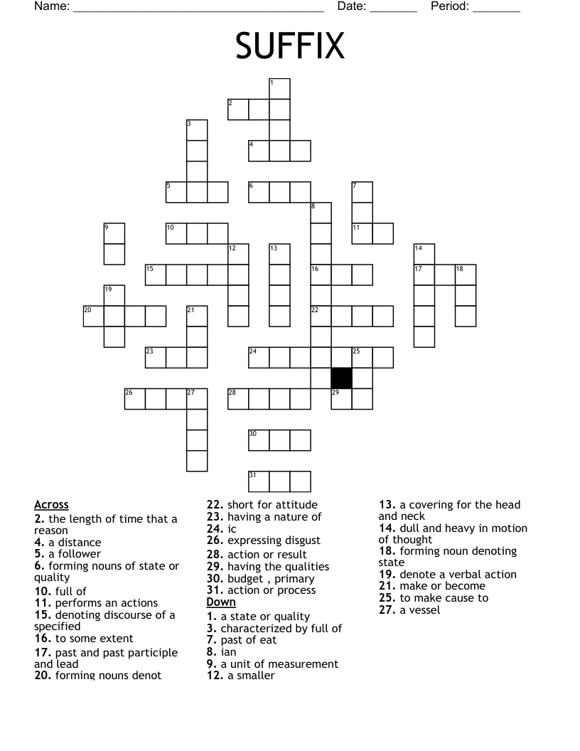 SUFFIX  Crossword