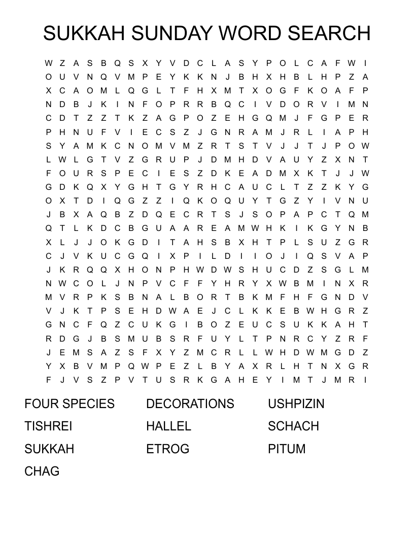 SUKKAH SUNDAY WORD SEARCH