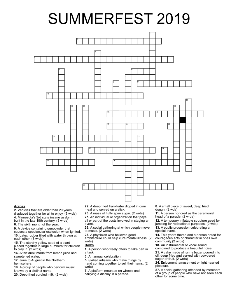 SUMMERFEST 2019 Crossword