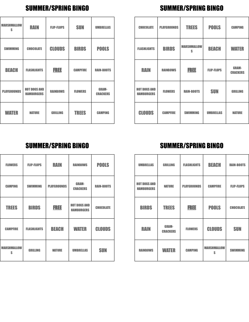 SUMMER/SPRING BINGO