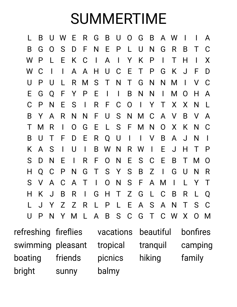 SUMMERTIME Word Search