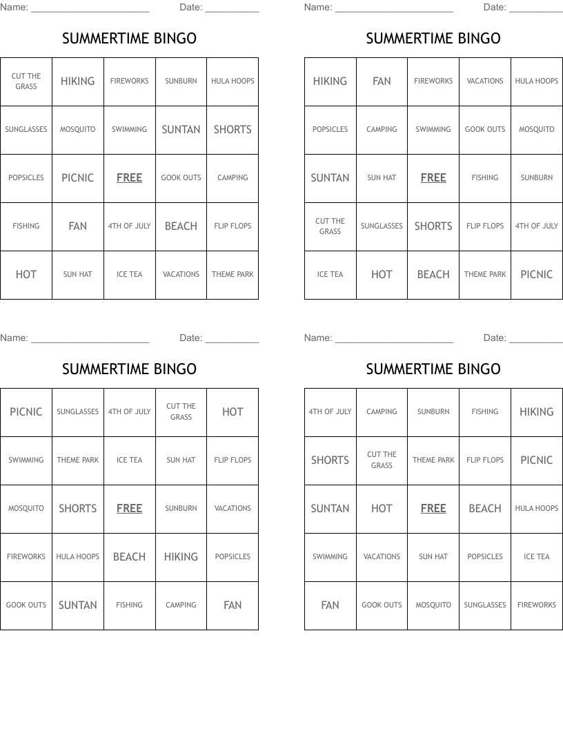 SUMMERTIME BINGO