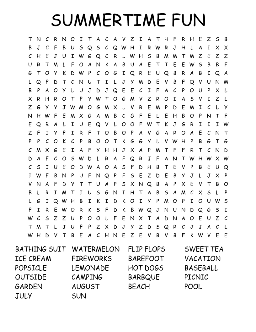 SUMMERTIME FUN Word Search