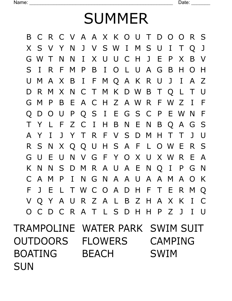SUMMER Word Search