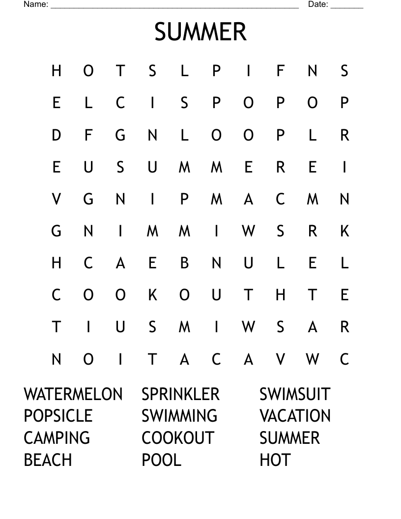 SUMMER Word Search