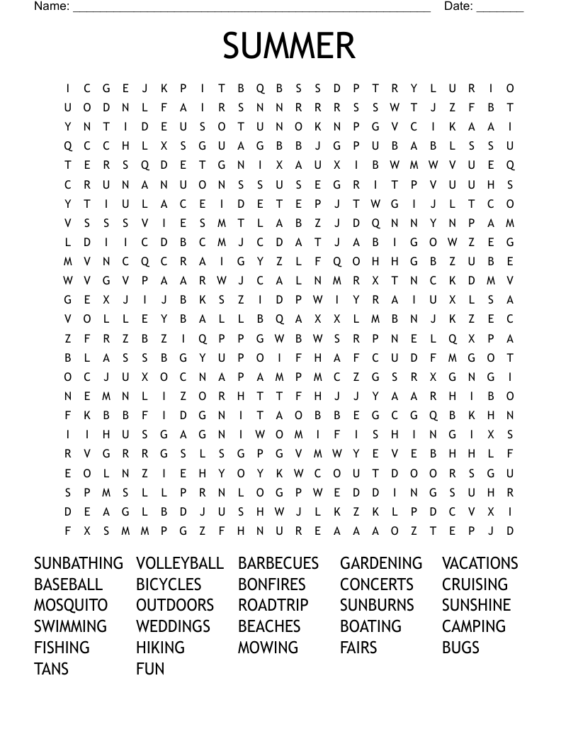 SUMMER Word Search