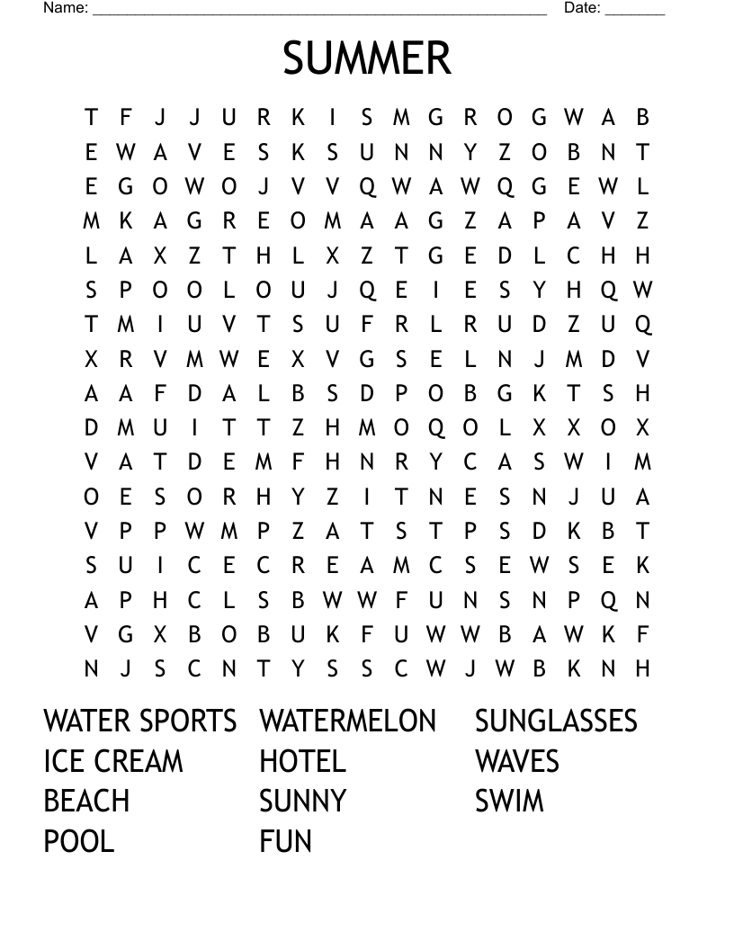SUMMER Word Search