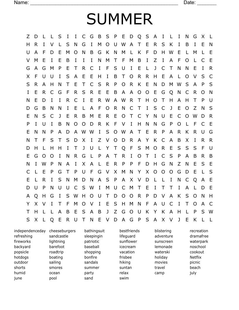 SUMMER Word Search
