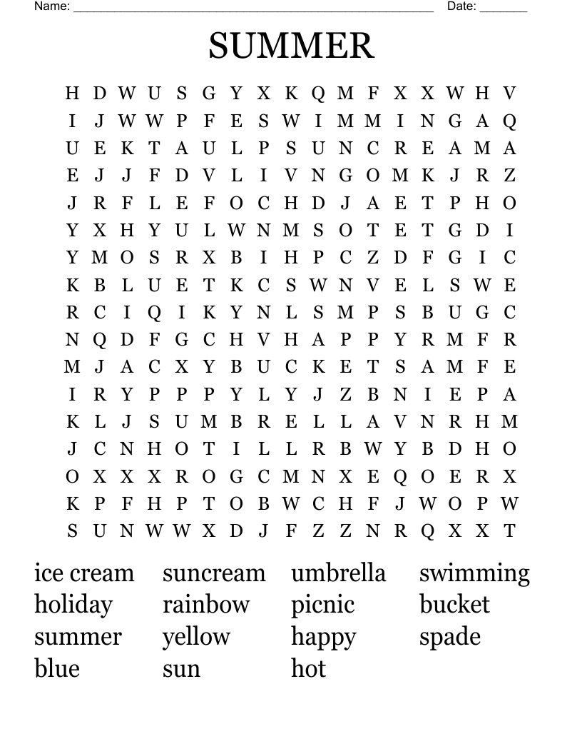 SUMMER Word Search