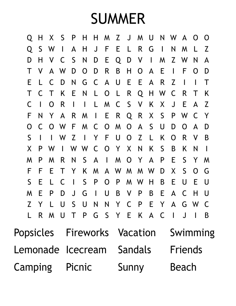 SUMMER Word Search