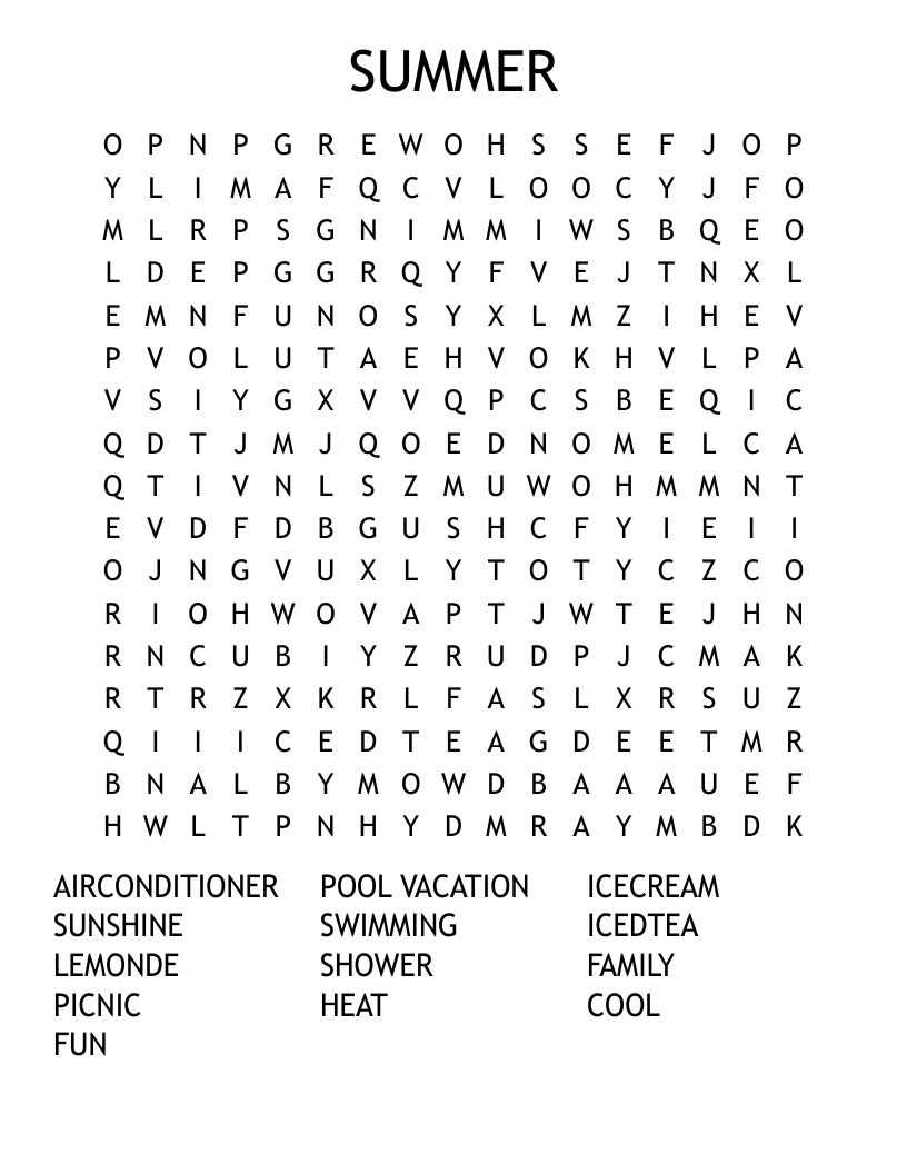 SUMMER Word Search