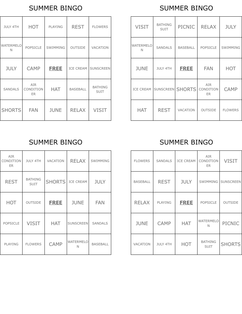 SUMMER BINGO