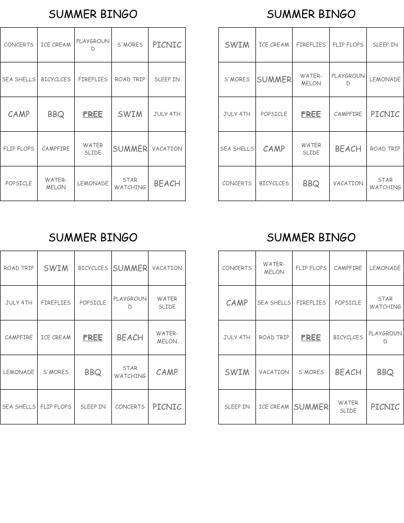 SUMMER BINGO