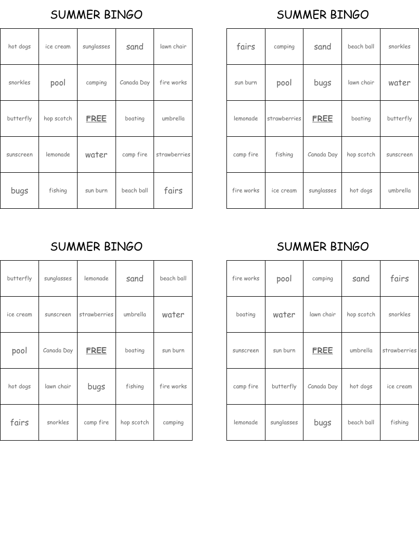 SUMMER BINGO