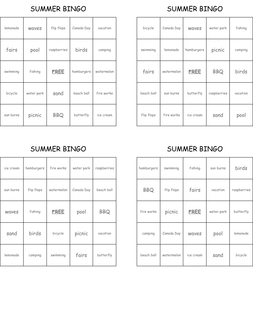 SUMMER BINGO 
