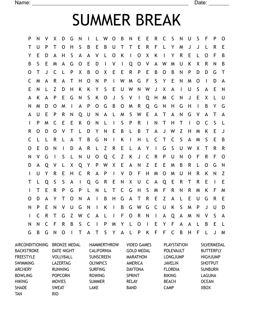 SUMMER BREAK Word Search