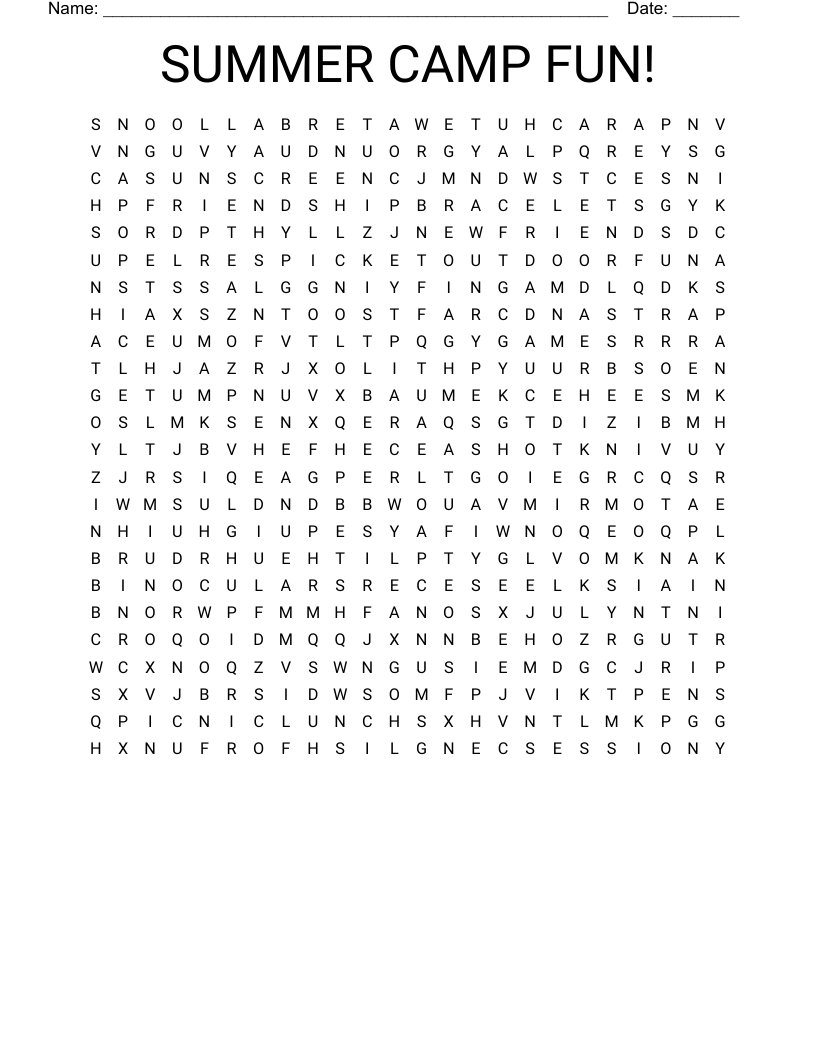 SUMMER CAMP FUN! Word Search