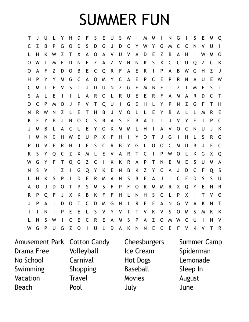 SUMMER FUN Word Search