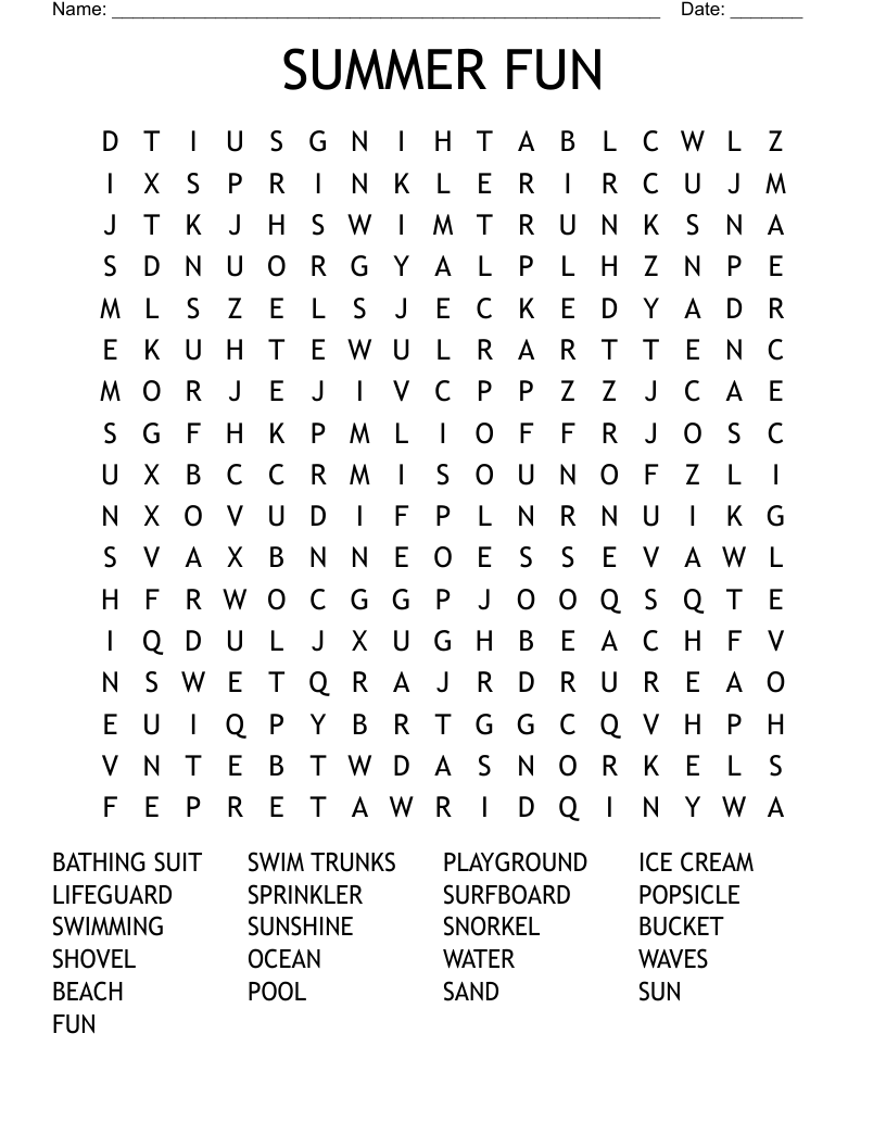 SUMMER FUN Word Search