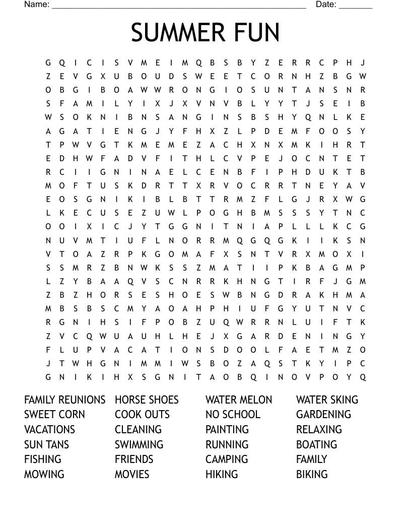 SUMMER FUN Word Search