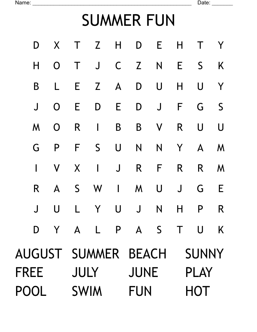 SUMMER FUN Word Search