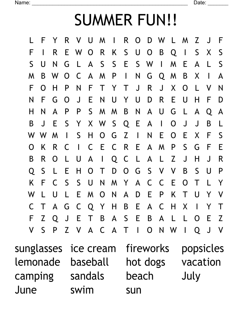 SUMMER FUN!! Word Search