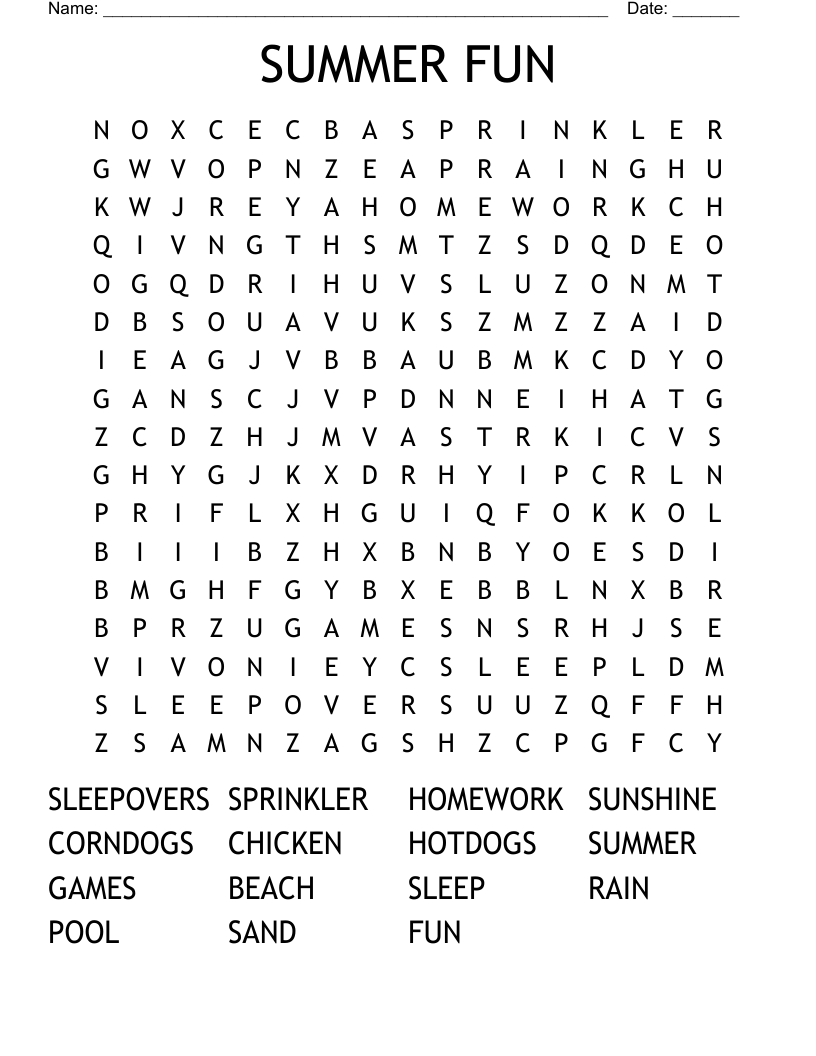 SUMMER FUN Word Search