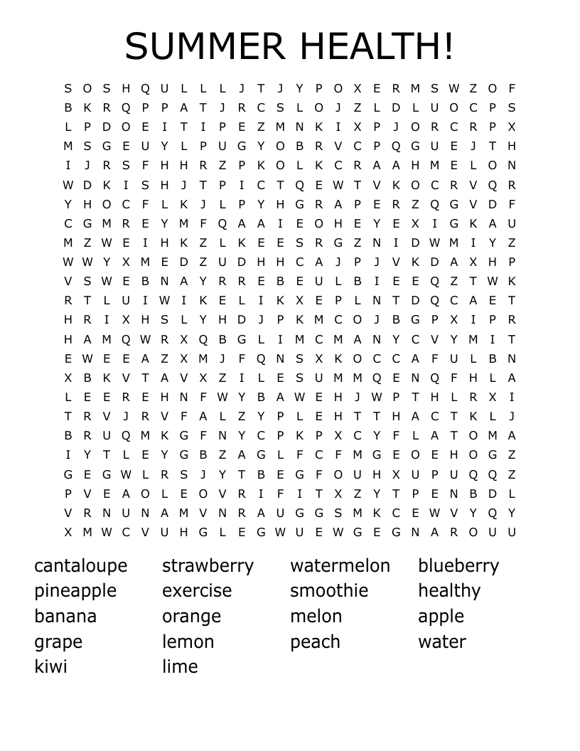 SUMMER HEALTH! Word Search