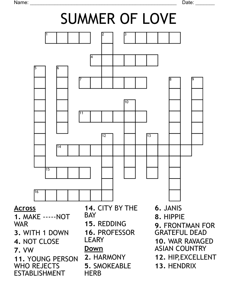 SUMMER OF LOVE Crossword