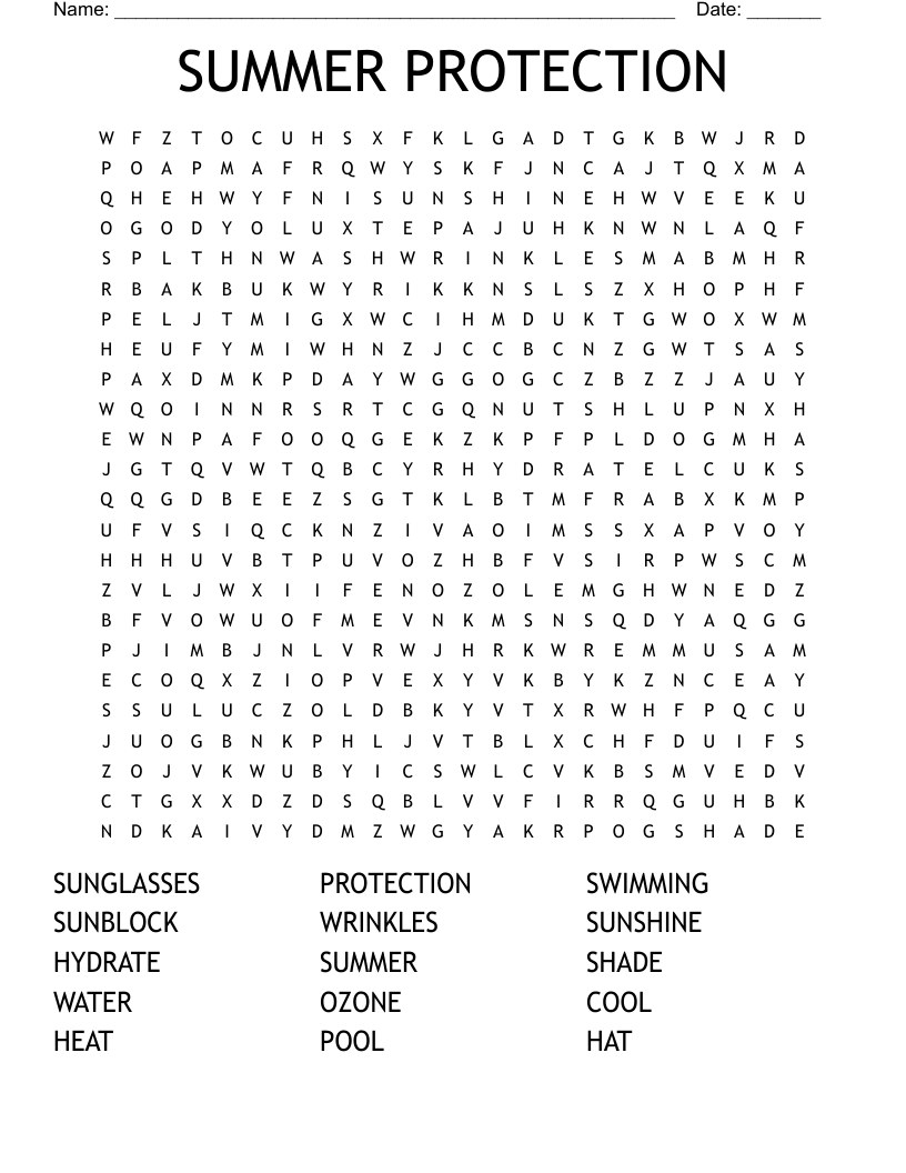 SUMMER PROTECTION Word Search
