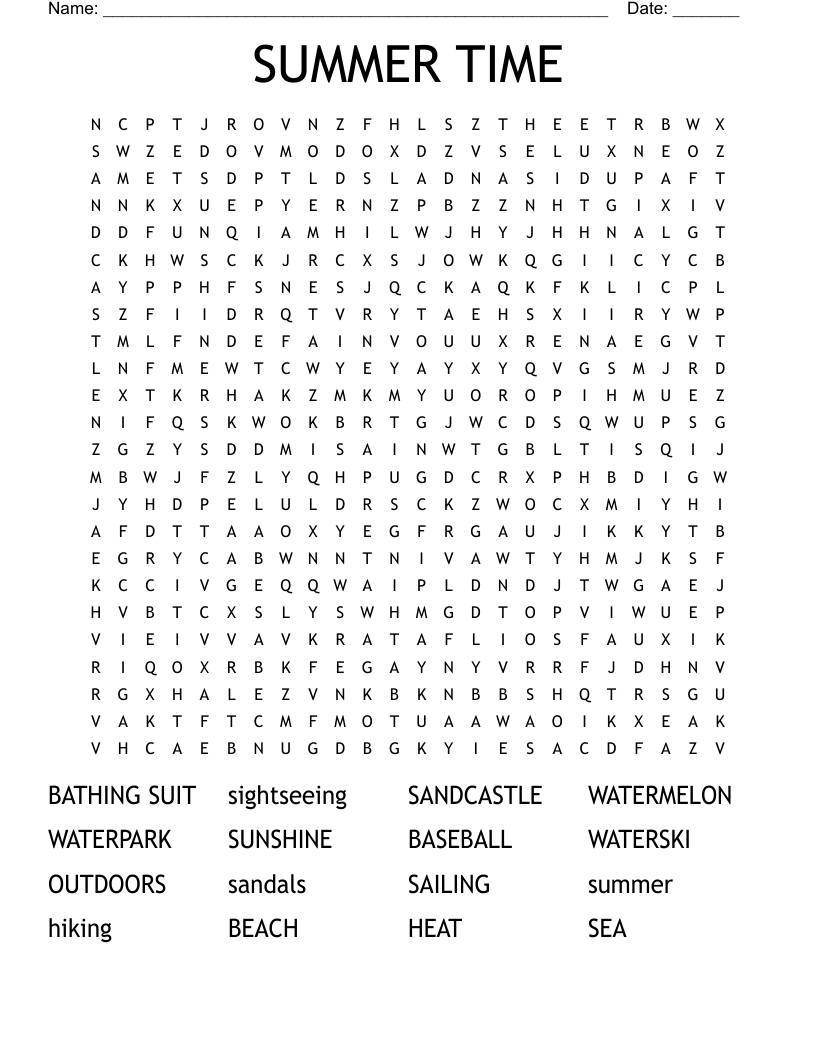SUMMER TIME Word Search