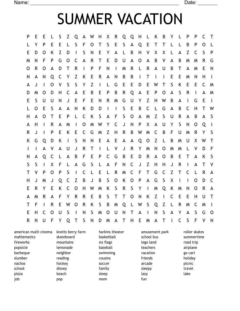 SUMMER VACATION Word Search