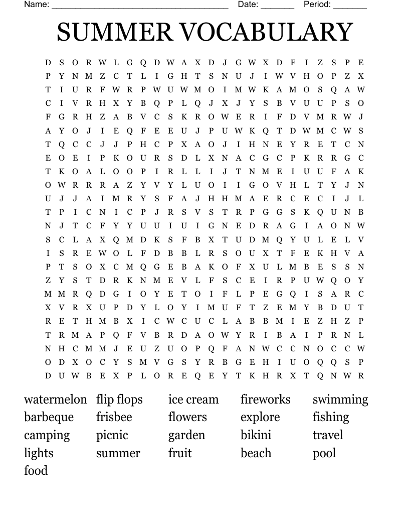SUMMER VOCABULARY Word Search