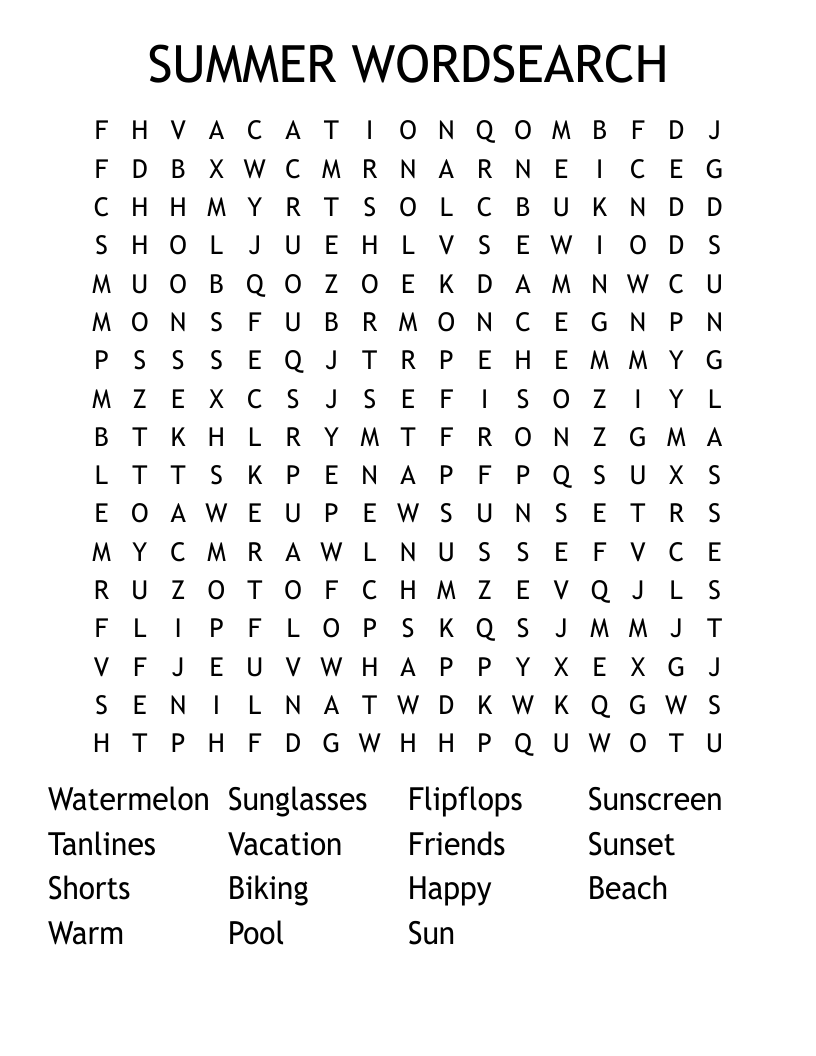 SUMMER WORDSEARCH