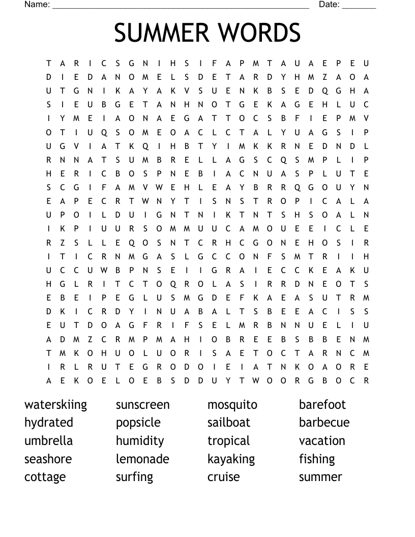 SUMMER WORDS Word Search