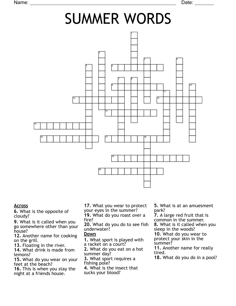 SUMMER WORDS Crossword